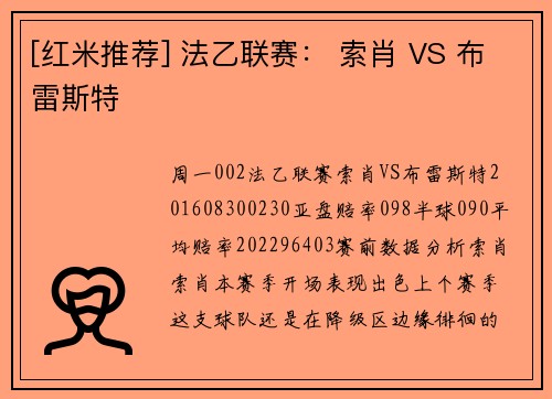 [红米推荐] 法乙联赛： 索肖 VS 布雷斯特